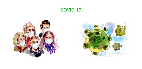 watercolor illustration, world quarantine - COVID 19 coronavirus infection