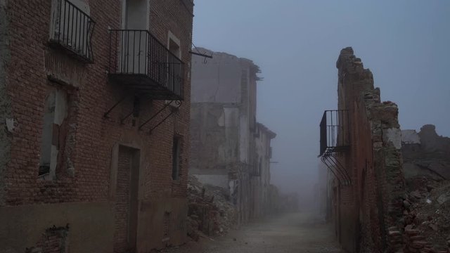 Ghost town after the war, in winter time (Belchite, Spain)