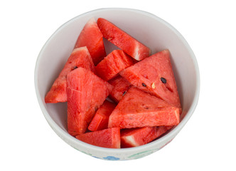 sliced fruit on bowl, red watermalon.