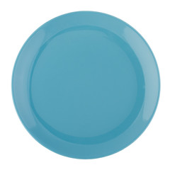 Top view of blue empty plate isolated on white background.