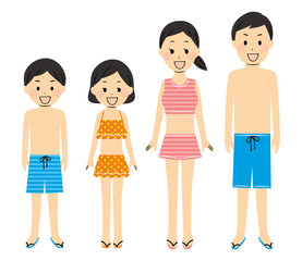 illustration of family members with swimsuits