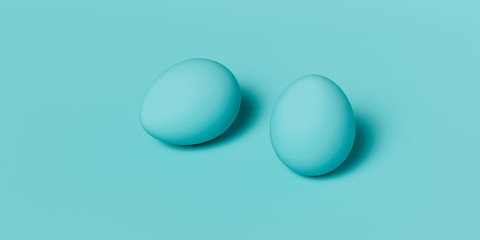3d rendering, two blue egg isolated on blue background, banner, icon, signboard place for text, wallpaper