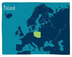 Colorful vector map of Poland highlighted in Europe