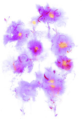 Abstract blue flowers on a white background. Watercolor illustration.