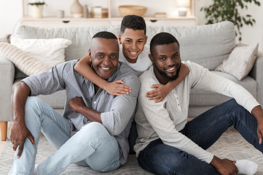 Portrait of happy black multi generation family at home