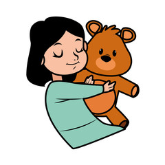 cute little girl with bear teddy character