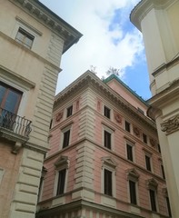 Facade of old buildings with windows