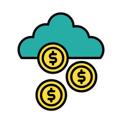 coins money dollar with cloud computing line and fill style
