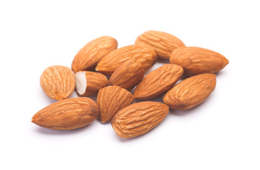 Heap of Almond Isolated on White Background, Selective Nuts Group