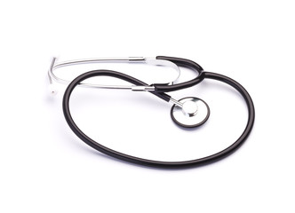 Stethoscope Isolated on White Background. Modern Medical Equipment Close Up