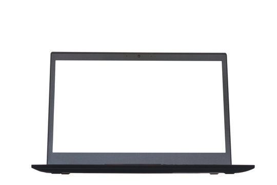 One black laptop with white screen isolated on white background with Clipping path