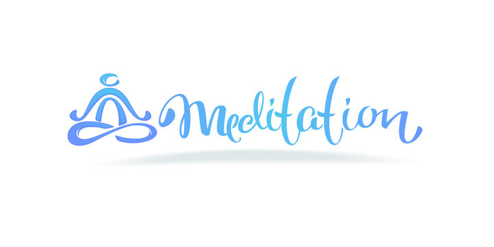  Meditation logo with lettering composition and human symbol in yoga pose