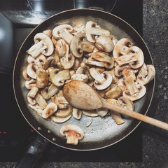 frying pan with mushrooms