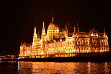 Fototapeta na wymiar ドナウ河クルーズ船からのハンガリー国会議事堂の夜景
