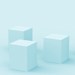 Fototapeta premium 3d blue bright stage podium scene minimal studio background. Abstract 3d geometric shape object illustration render. Display for technology and medical business and summer holiday product.