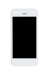 White mobile phone with black monitor isolated on white background in vertical view