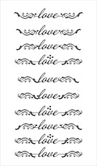 love inscription with decorative curl elements