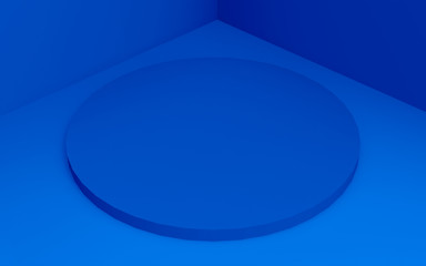 3d blue cylinder podium minimal studio background. Abstract 3d geometric shape object illustration render. Display for technology product.