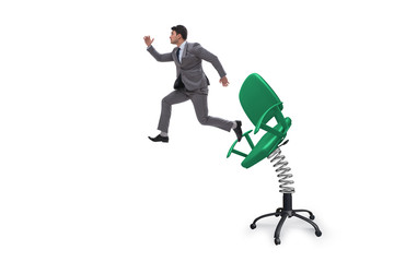 Promotion concept with businessman ejected from chair