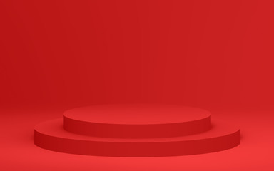 3d red cylinder podium minimal studio background. Abstract 3d geometric shape object illustration render. Display for summer holiday product.