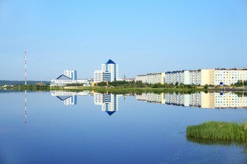 Obraz premium Summer view of the city of Nadym in Siberia at full calm