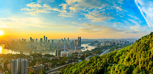 Chongqing city skyline and architectural landscape at sunset,China.