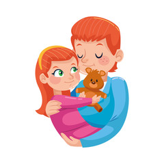 young father with little daughter character