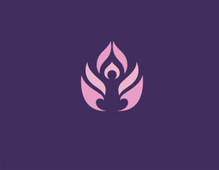 Creative minimalistic logo icon man in lotus position and flower. Yoga.