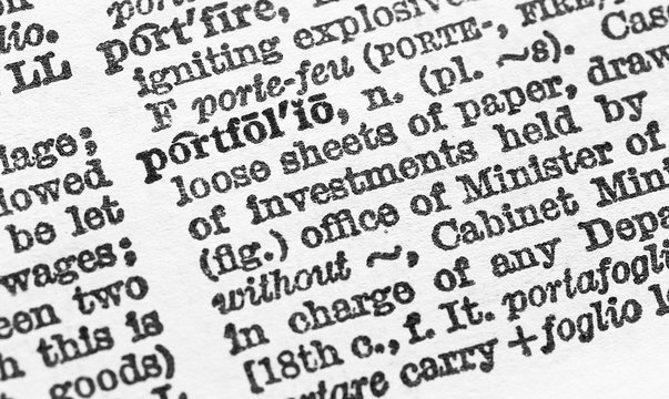 Portfolio - Closeup macro of English dictionary page with word portfolio