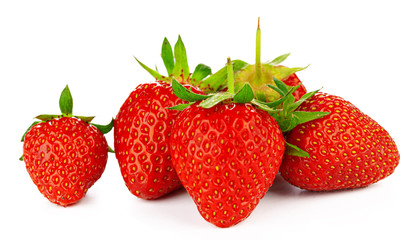 Strawberries with leaves isolated on a white background.