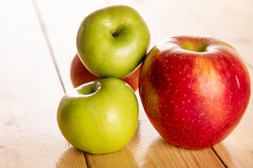 apples on wood table