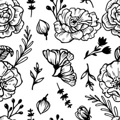 Floral seamless pattern hand drawn vector. Abstract floral pattern for decorative design. Floral fabric wallpaper print texture. Botanical seamless background.