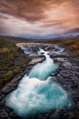 Bruarfoss Waterfall in Southern Iceland during Sunset