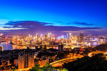 Chongqing city skyline and architectural landscape at sunset,China.