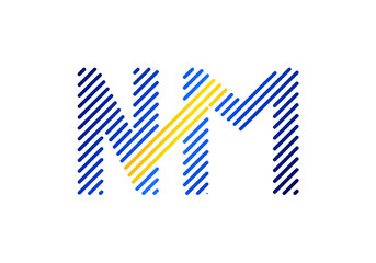 Stylish Striped Initialism NM Logo Design with Diagonal Line for Modern Business and Brand Identity