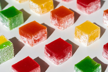 Square shaped turkish delight lokum sweets close up photo