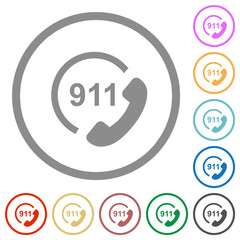 Emergency call 911 flat icons with outlines