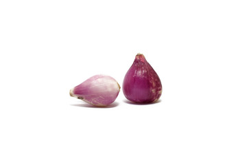 Two shallots isolated on white background