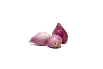 Three shallots isolated on white background