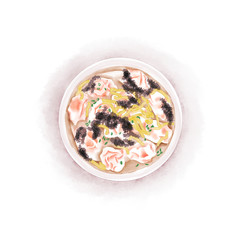 Watercolor Illustration of Chinese Cuisine - Shanghai Wonton Soup | 上海小馄饨
