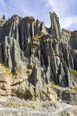 Spiky cliffs of Putangirua Pinnacles. North Island, New Zealand