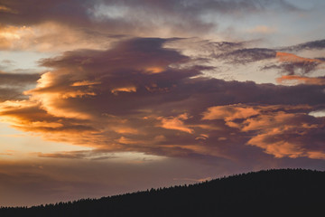 Spectacular view of the sunset sky in the Ongudaysky district of the Altai republic, Russia