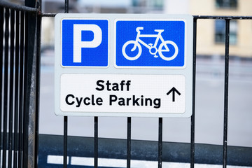 Cycle parking for staff and employee at car park sign