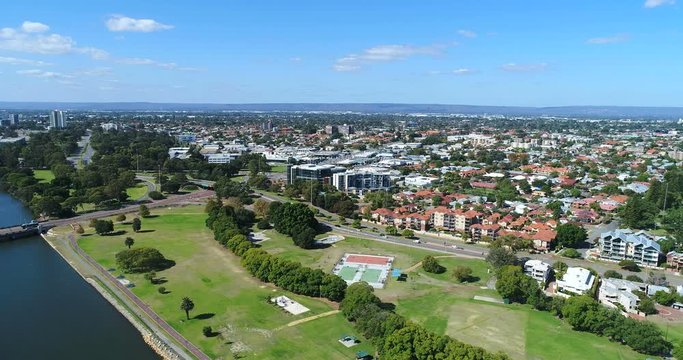 Aerial view from Victoria park, live on the banks of the Swan river, Perth, Western Australia, Australia
