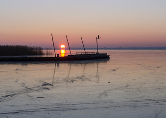 frosty Balaton lake sunrise