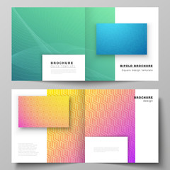 Fototapeta premium The vector illustration of editable layout of two covers templates for square design bifold brochure, magazine, flyer, booklet. Abstract geometric pattern with colorful gradient business background