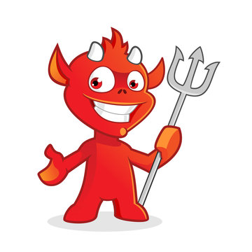 Cute Devil with Pitchfork in Hand
