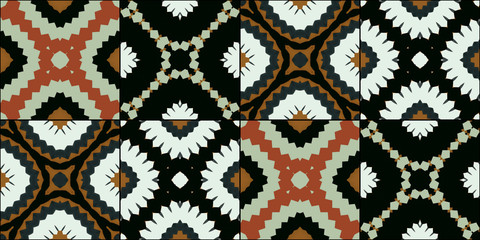 Black Black Tile acrylic painted seamless pattern, Vintage Moroccan pattern, seamless colorful Moroccan style Can be used for wallpaper, pattern fills, web page background,surface textures & textile
