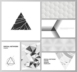 The minimalistic abstract vector of the editable layouts of modern social network mockups in popular formats. Abstract geometric triangle design background using different triangular style patterns.