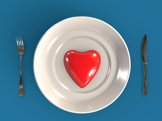 Diet healthy eating plan or Love dinner concept 3d rendered isolated background